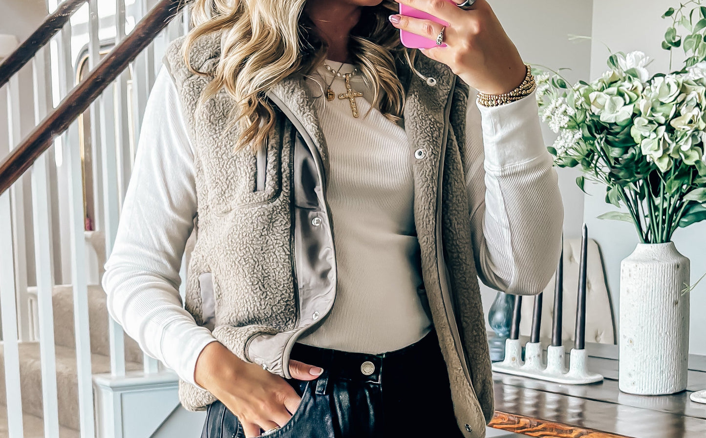 Olive Button-up Fleece Vest