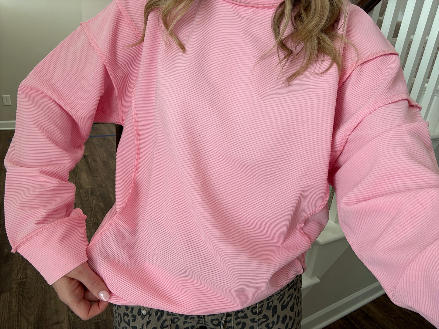 Pink Ribbed Long Sleeve Shirt