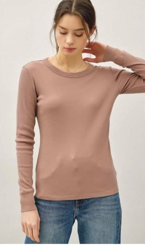 Mocha Ribbed Long-Sleeve Shirt