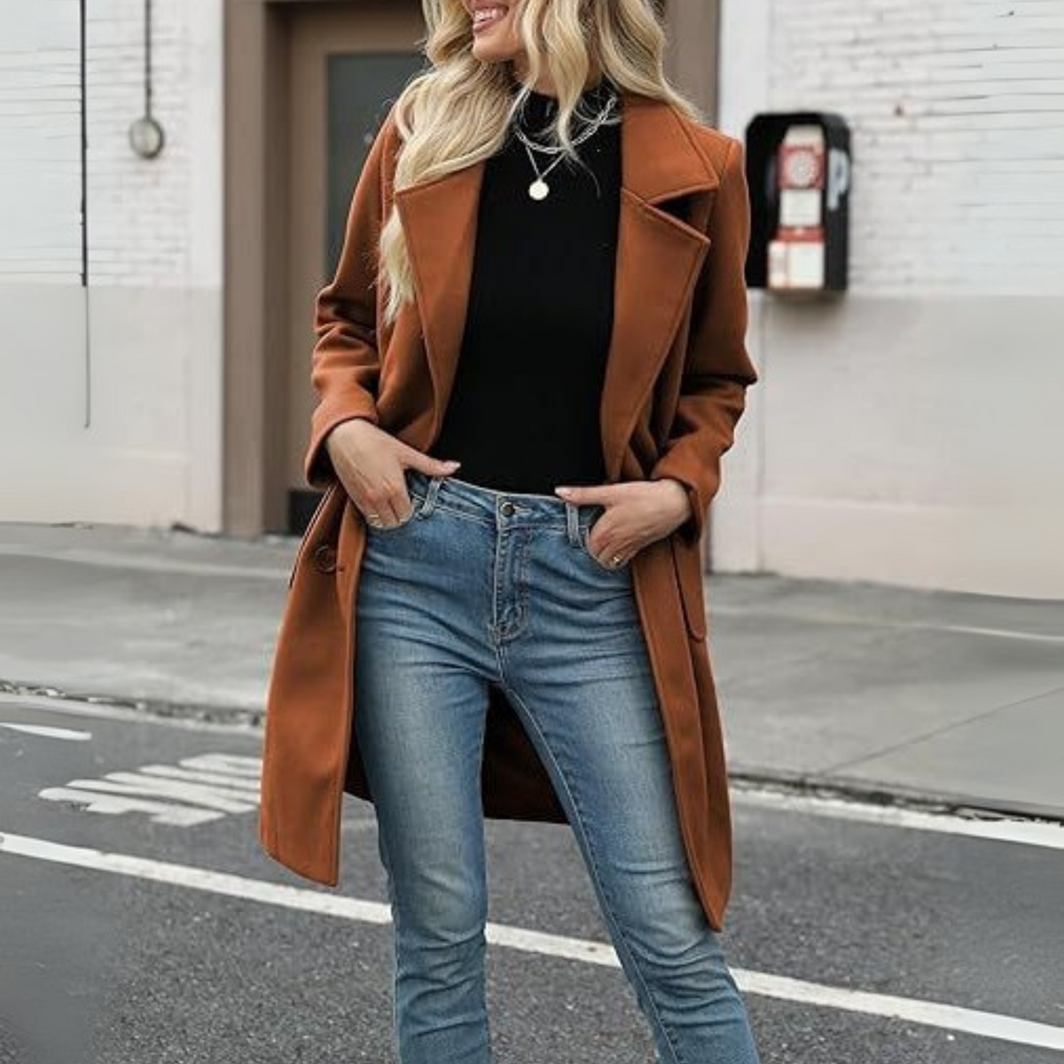 Demi | Casual Mid Length Button Open Front Coat