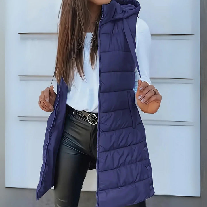 Linda | Casual Sleeveless Hood Long Puffer Vest