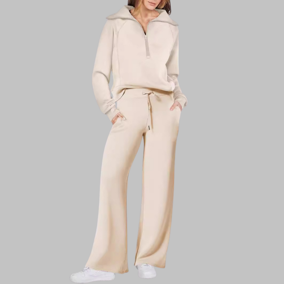 Uday | Comfy Half Zip Sweatshirt and Wide Leg Pants Set