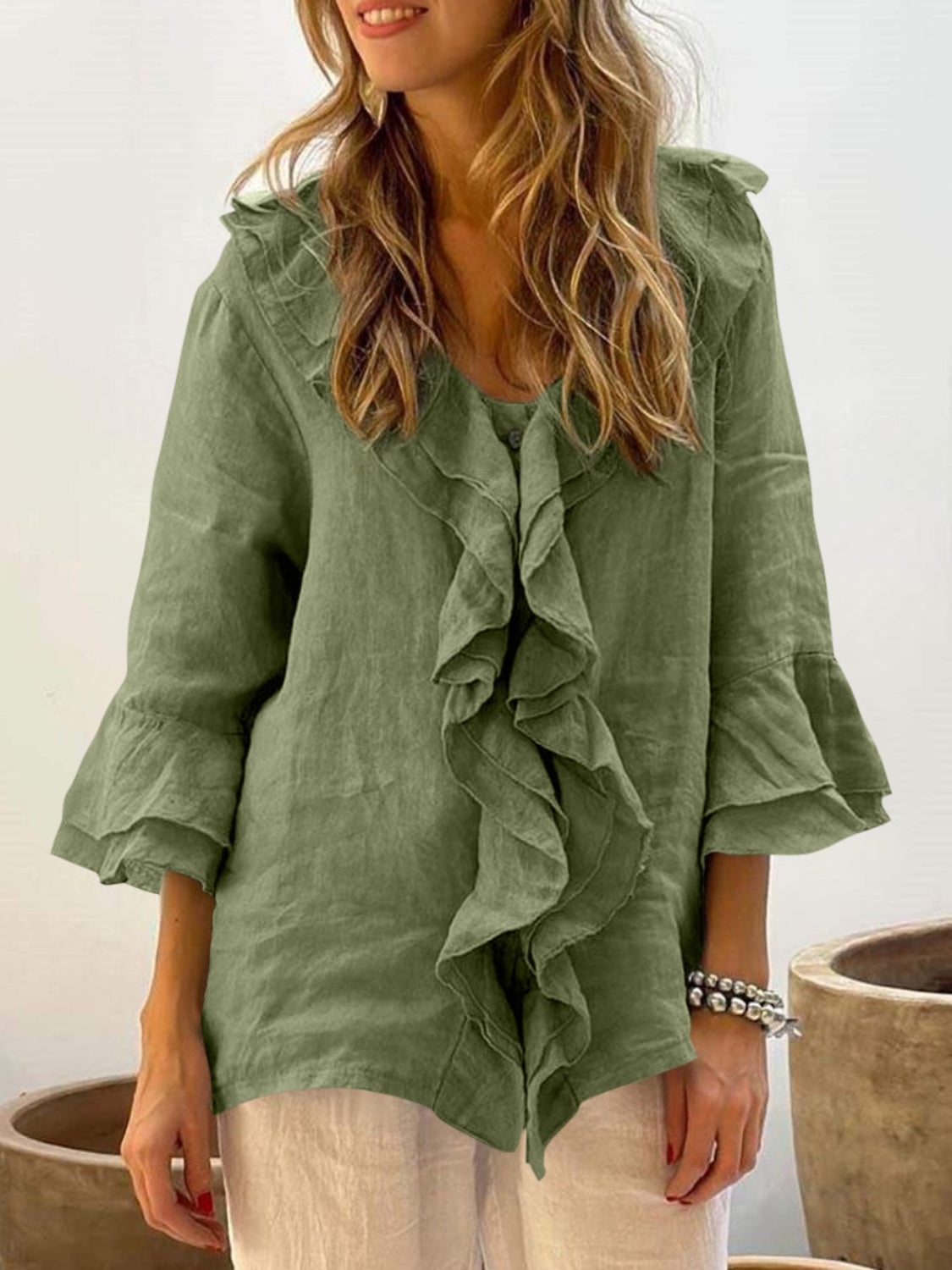 Gloria | Chic Bell Sleeve Ruffle Top
