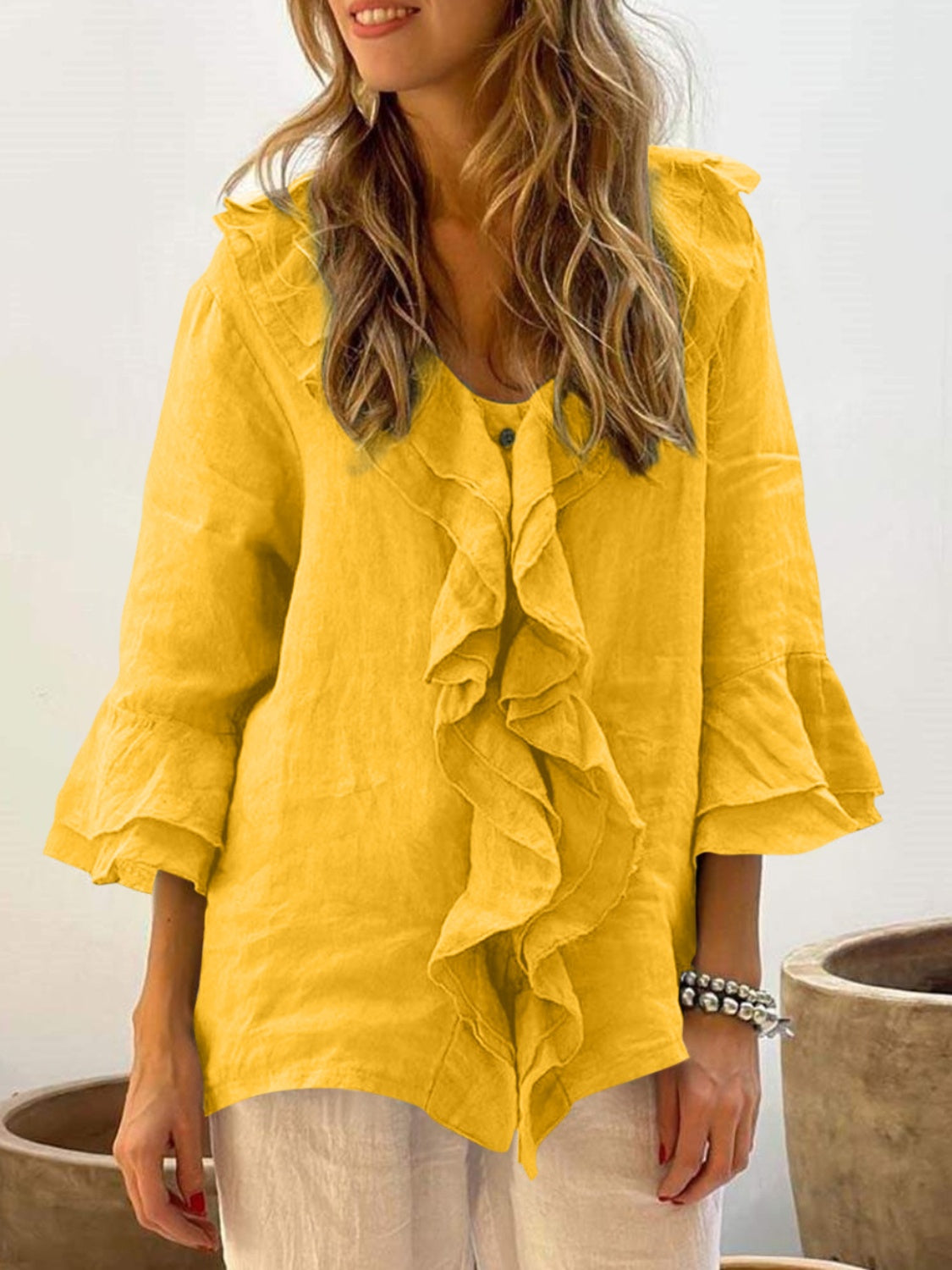 Gloria | Chic Bell Sleeve Ruffle Top