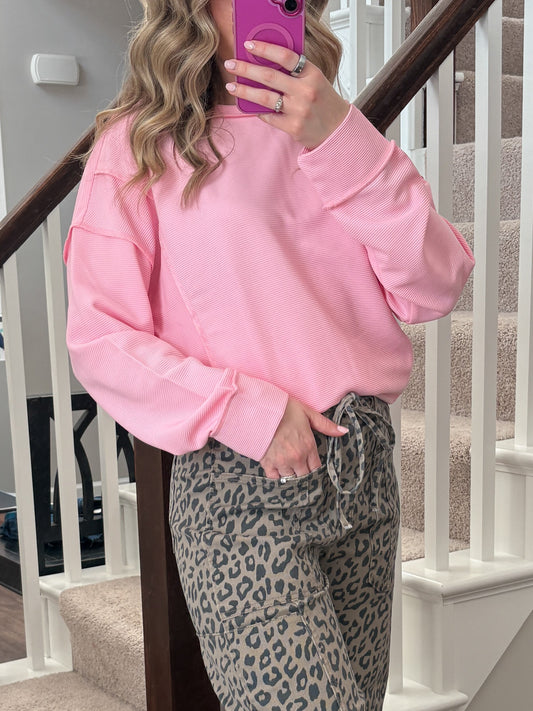 Pink Ribbed Long Sleeve Shirt