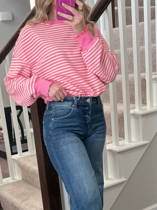 Pink Striped Long Sleeve Top
