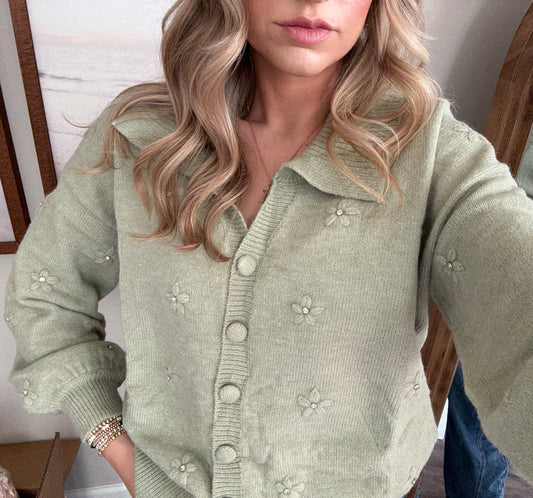 Sage Green Button Up Sweater