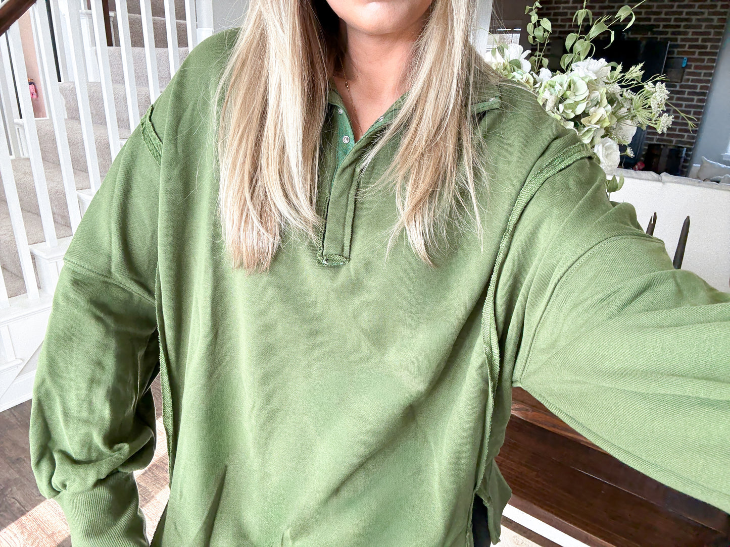 Green button up Sweatshirt