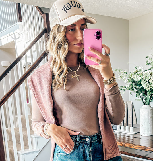 Mocha Ribbed Long-Sleeve Shirt