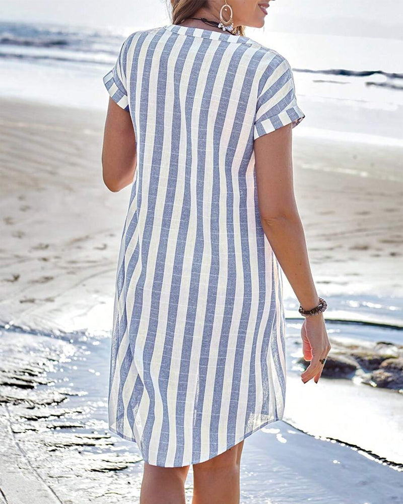 Julissa | Elegant Striped Button Midi Dress