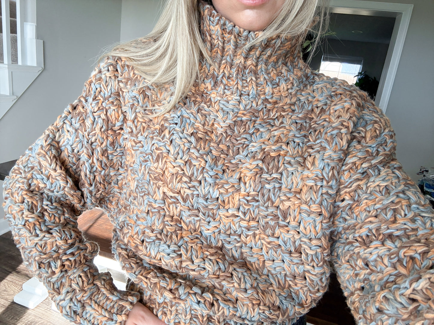 Basket weave mock neck sweater