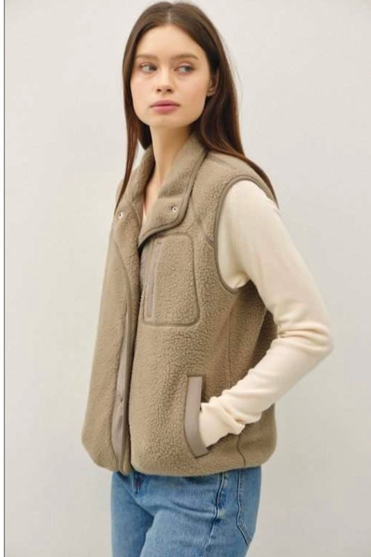 Olive Button-up Fleece Vest