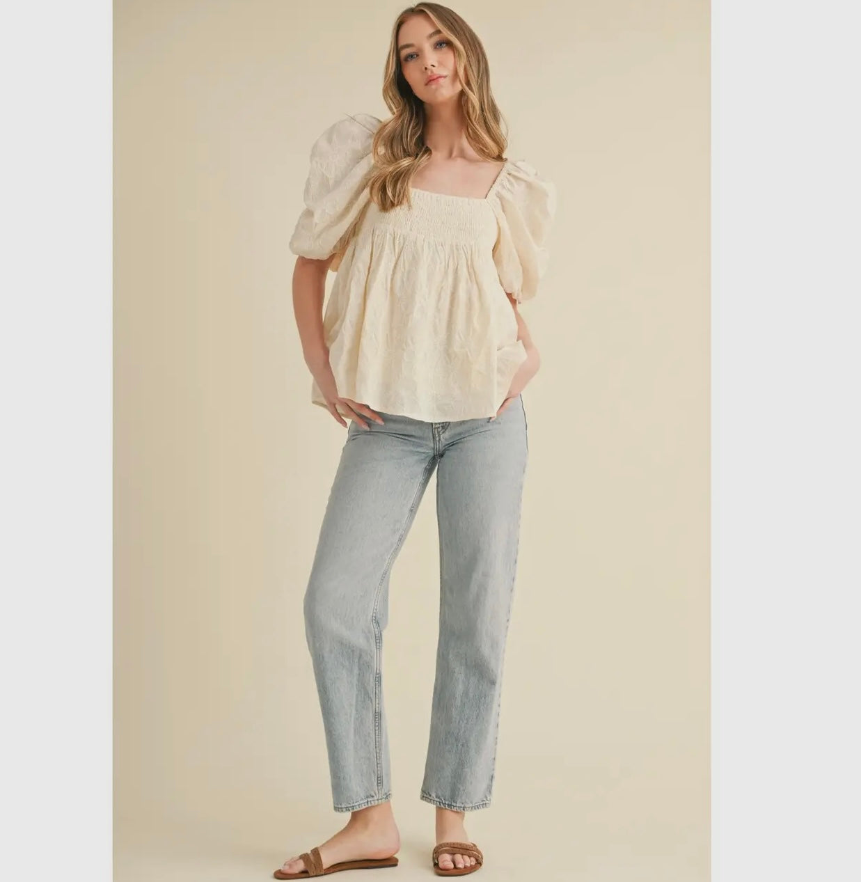 Cream Puff Sleeve Blouse