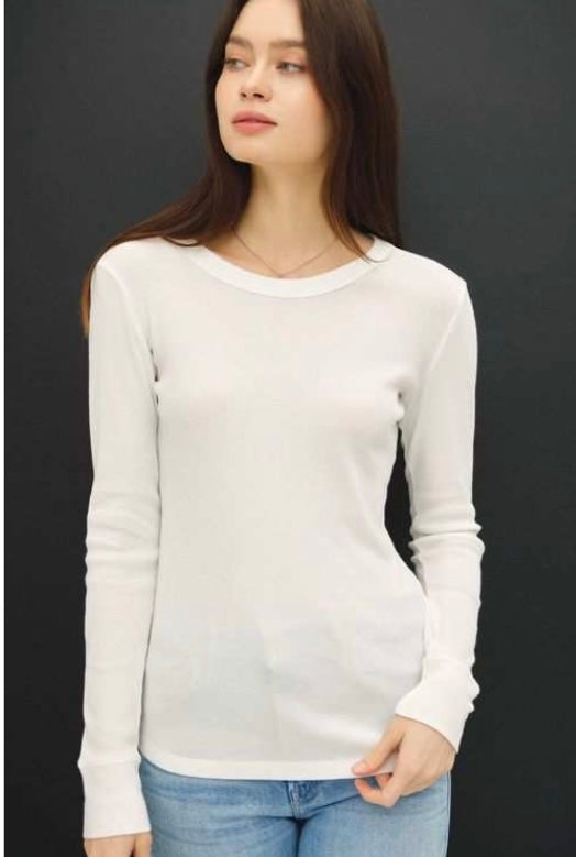Cream Ribbed Long-Sleeve Shirt