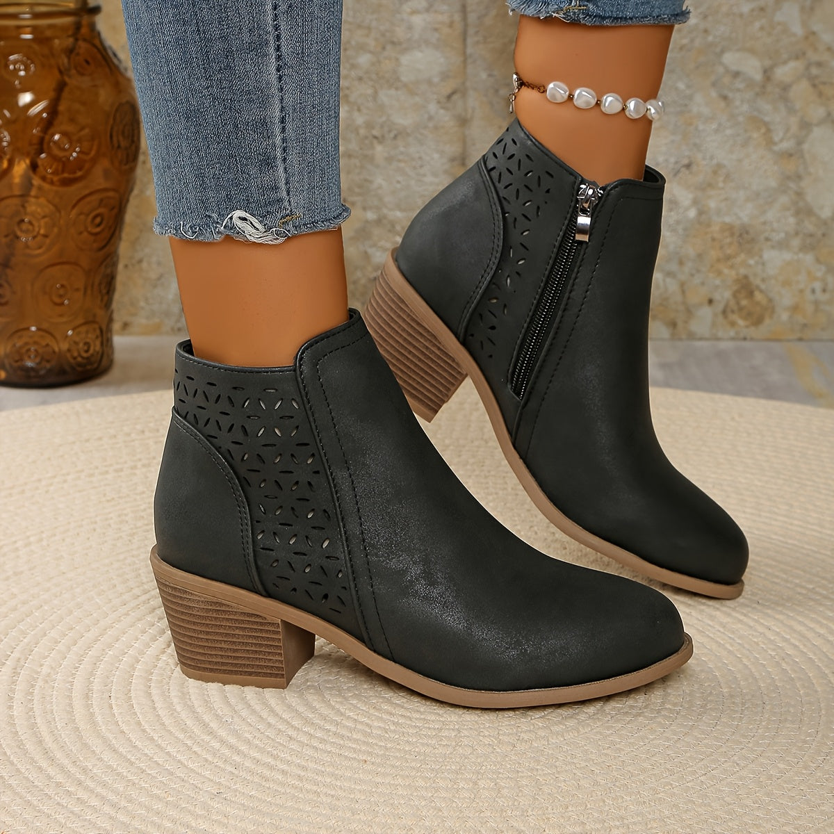 Gina | Women's Cut-Out Ankle Boots with Block Heel