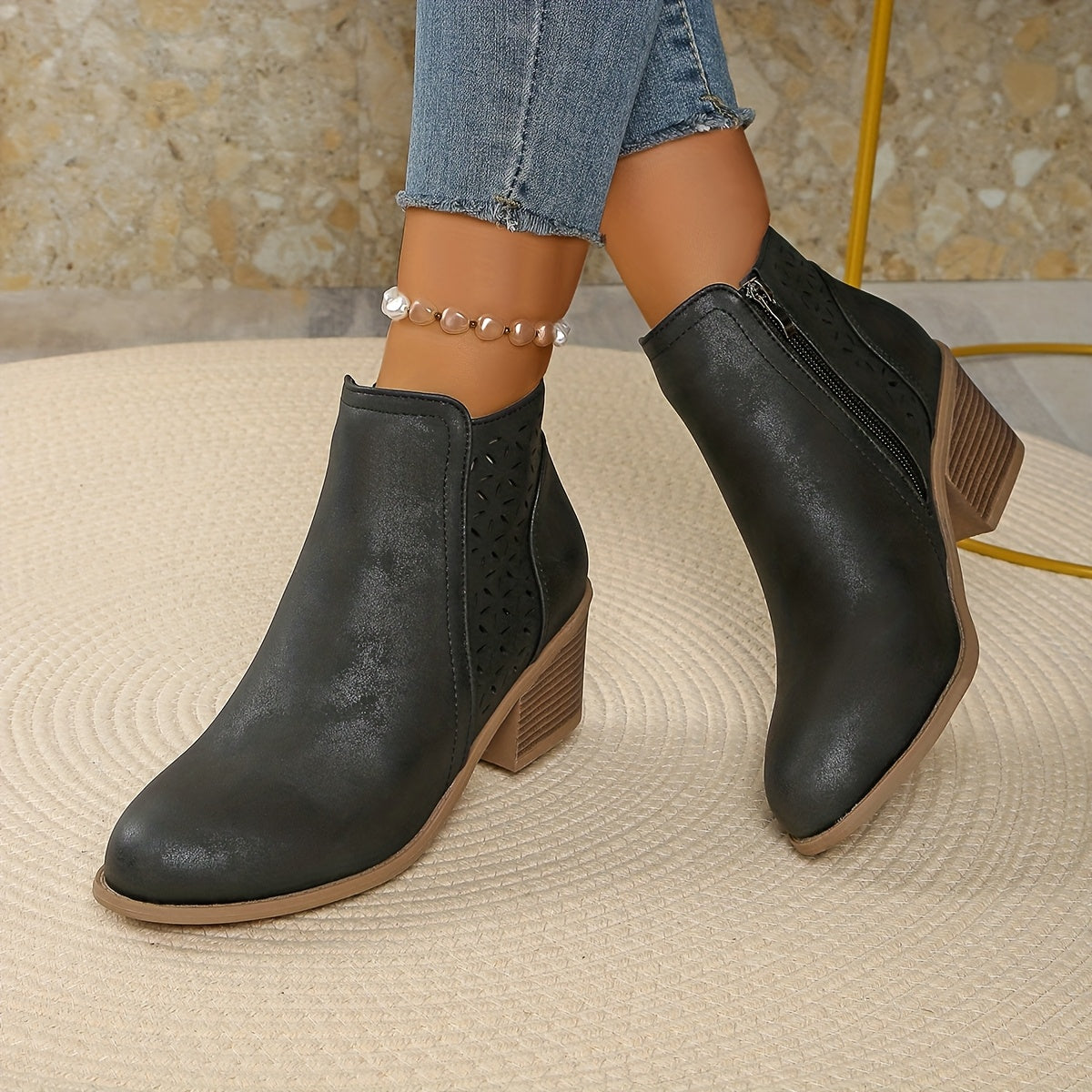 Gina | Women's Cut-Out Ankle Boots with Block Heel