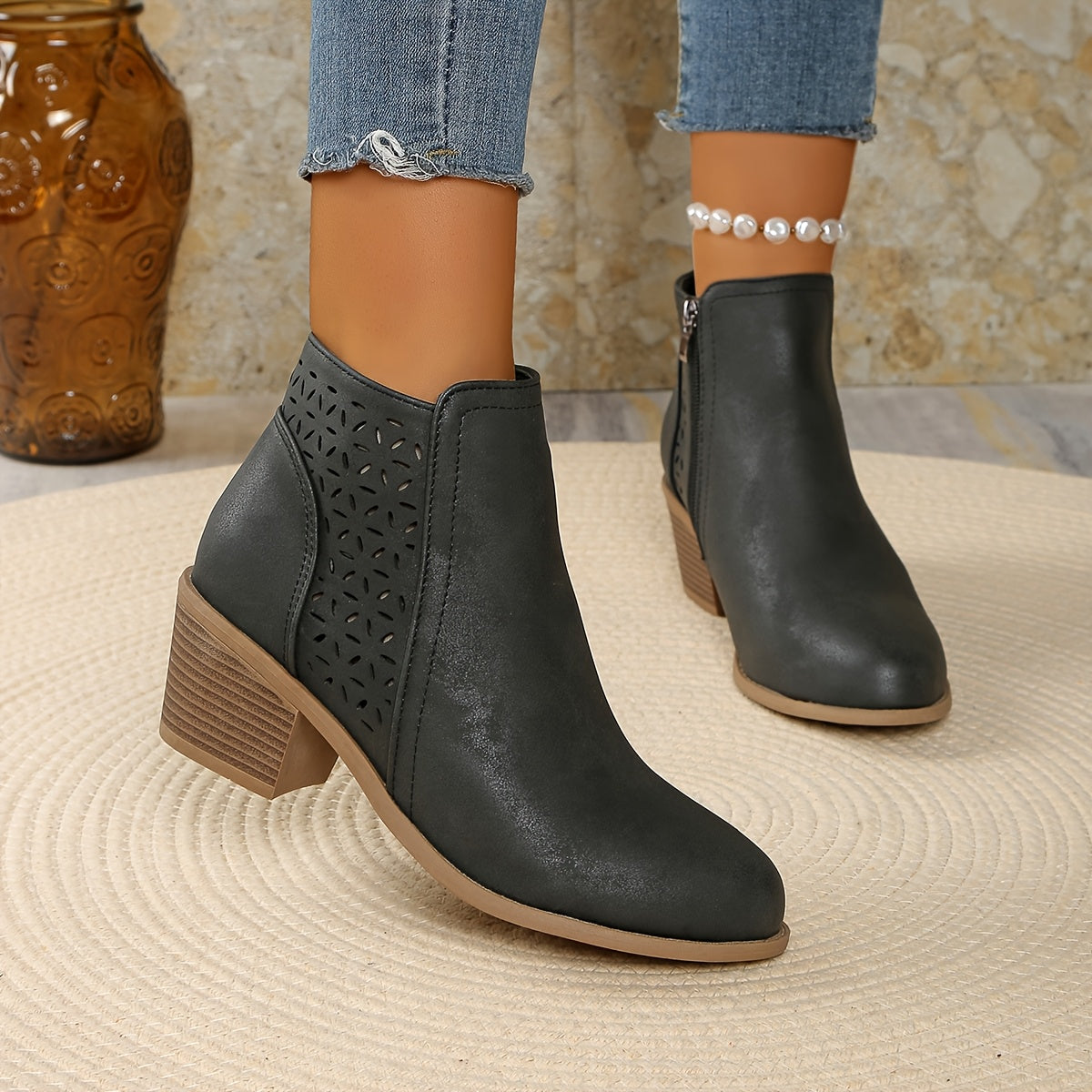 Gina | Women's Cut-Out Ankle Boots with Block Heel