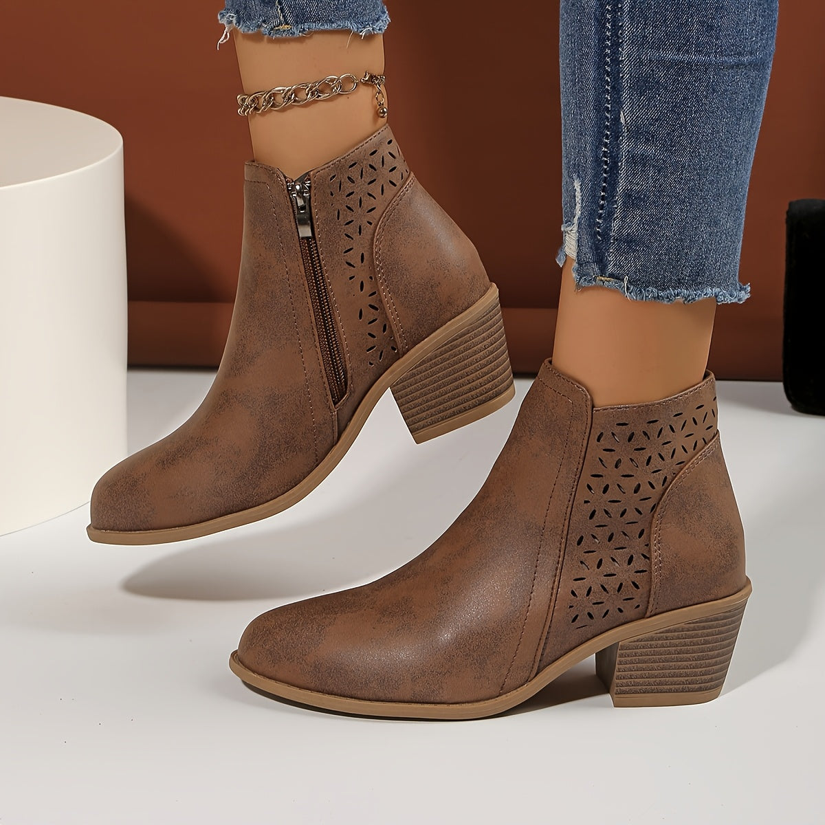 Gina | Women's Cut-Out Ankle Boots with Block Heel