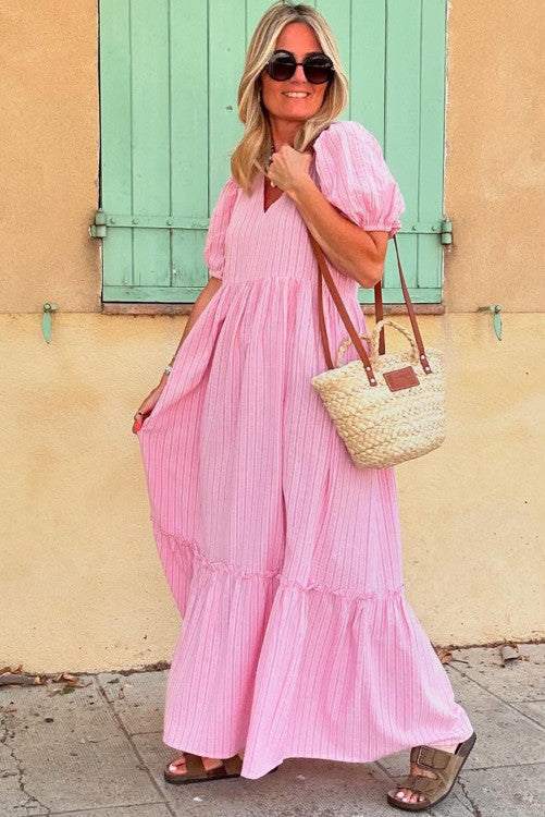 Pink Micro-Stripe Flowy Dress