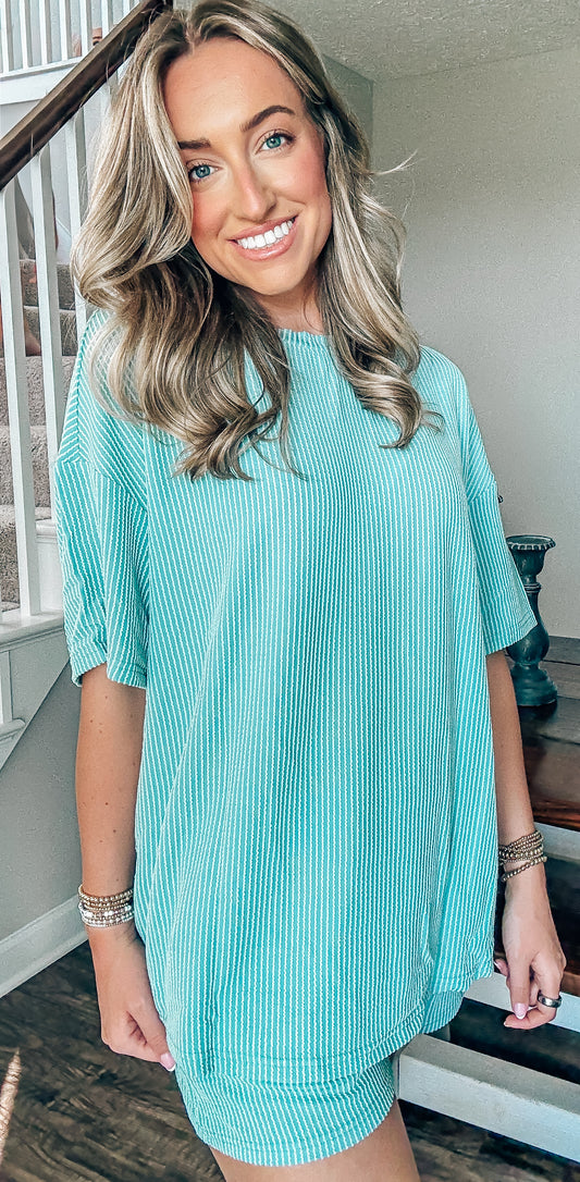 Mint Blue Ribbed Short Set