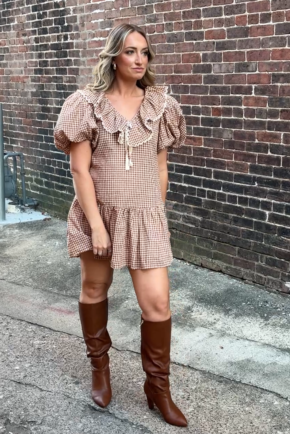 SIENNA GINGHAM MINI DRESS W/ TIE