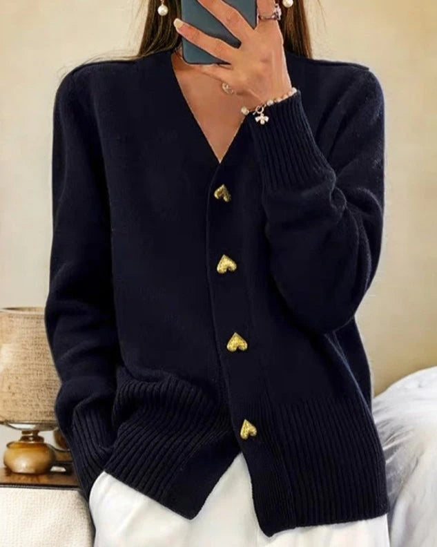 Mia | Women’s V-Neck Cardigan with Heart Buttons