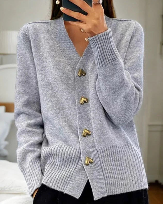 Mia | Women’s V-Neck Cardigan with Heart Buttons