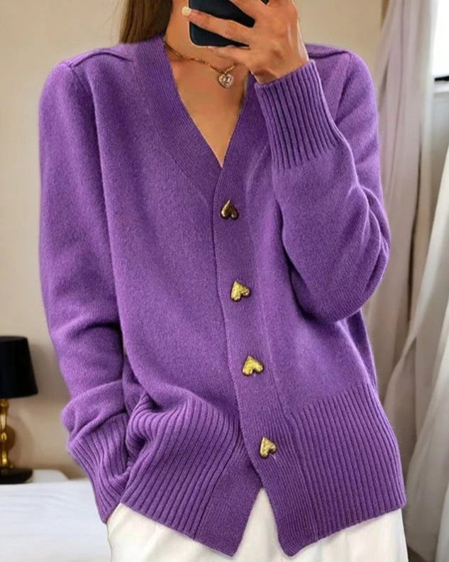 Mia | Women’s V-Neck Cardigan with Heart Buttons