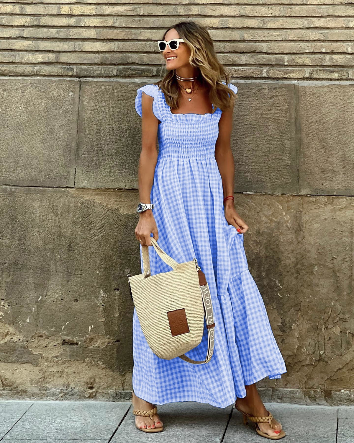 Nancy | Chic Retro Plaid  Maxi Dress