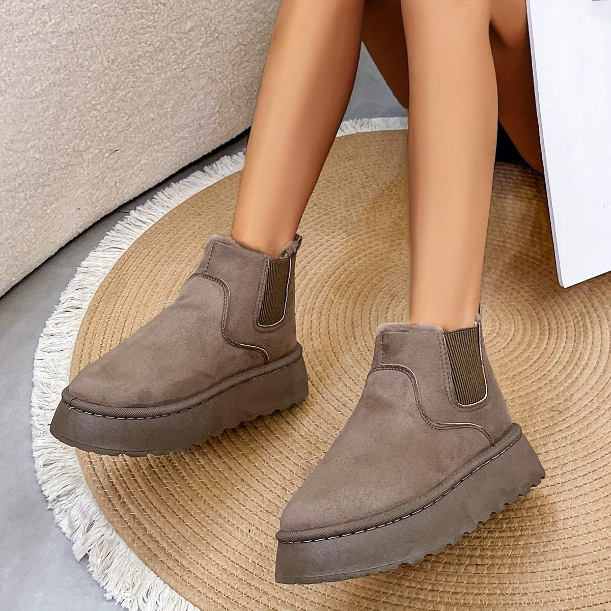 Verlie | Comfy Faux Suede Slip-On Snow Short Boots