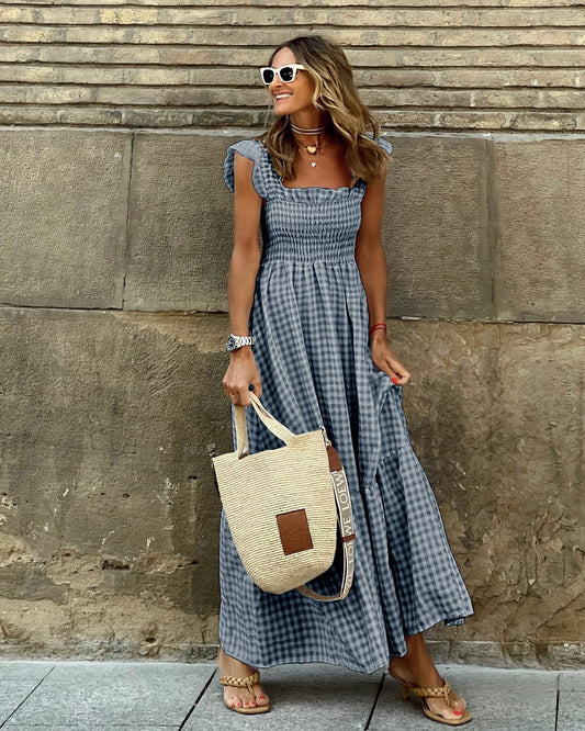 Nancy | Chic Retro Plaid  Maxi Dress