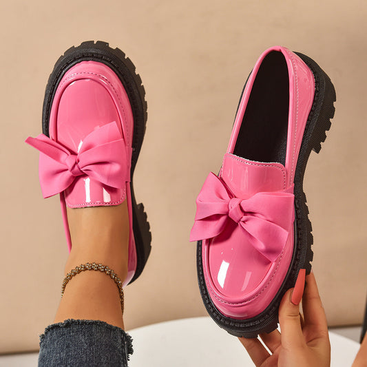 Fuli | Elegant Solid Color Bowknot Slip-On Loafers