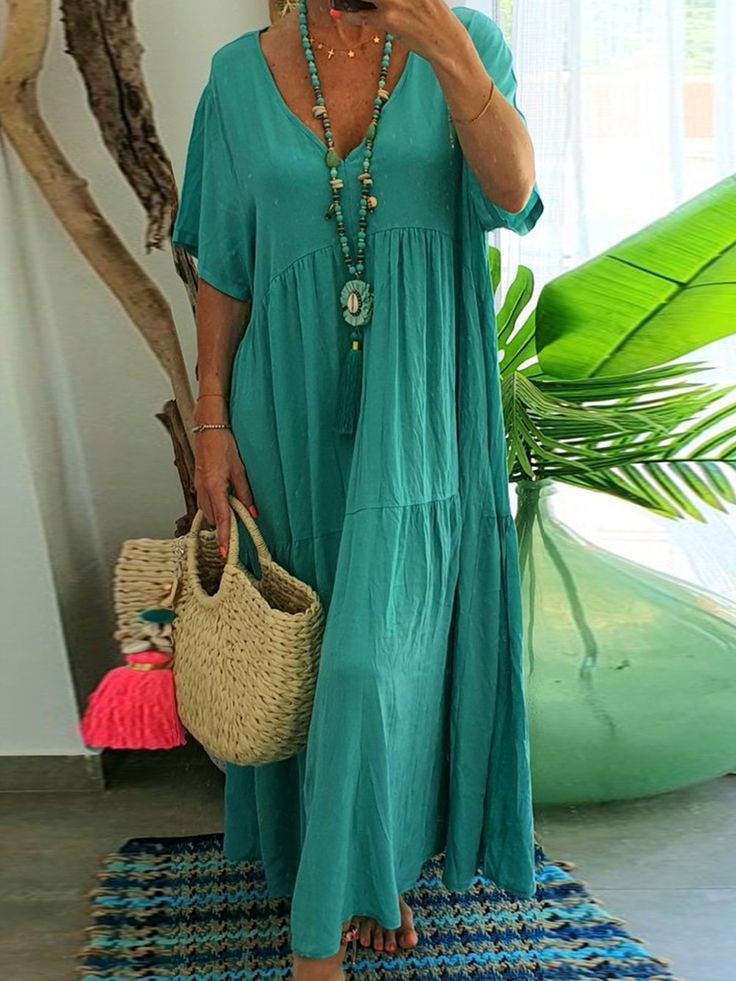 Linnea | Soft Ruffle V-Neck Maxi Dress