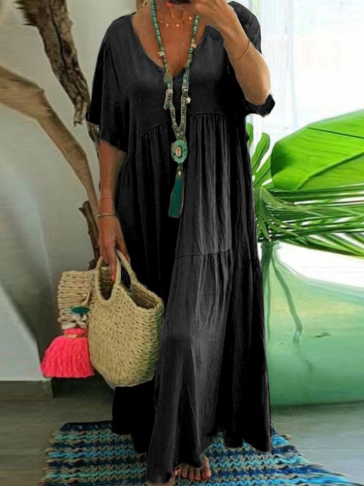 Linnea | Soft Ruffle V-Neck Maxi Dress