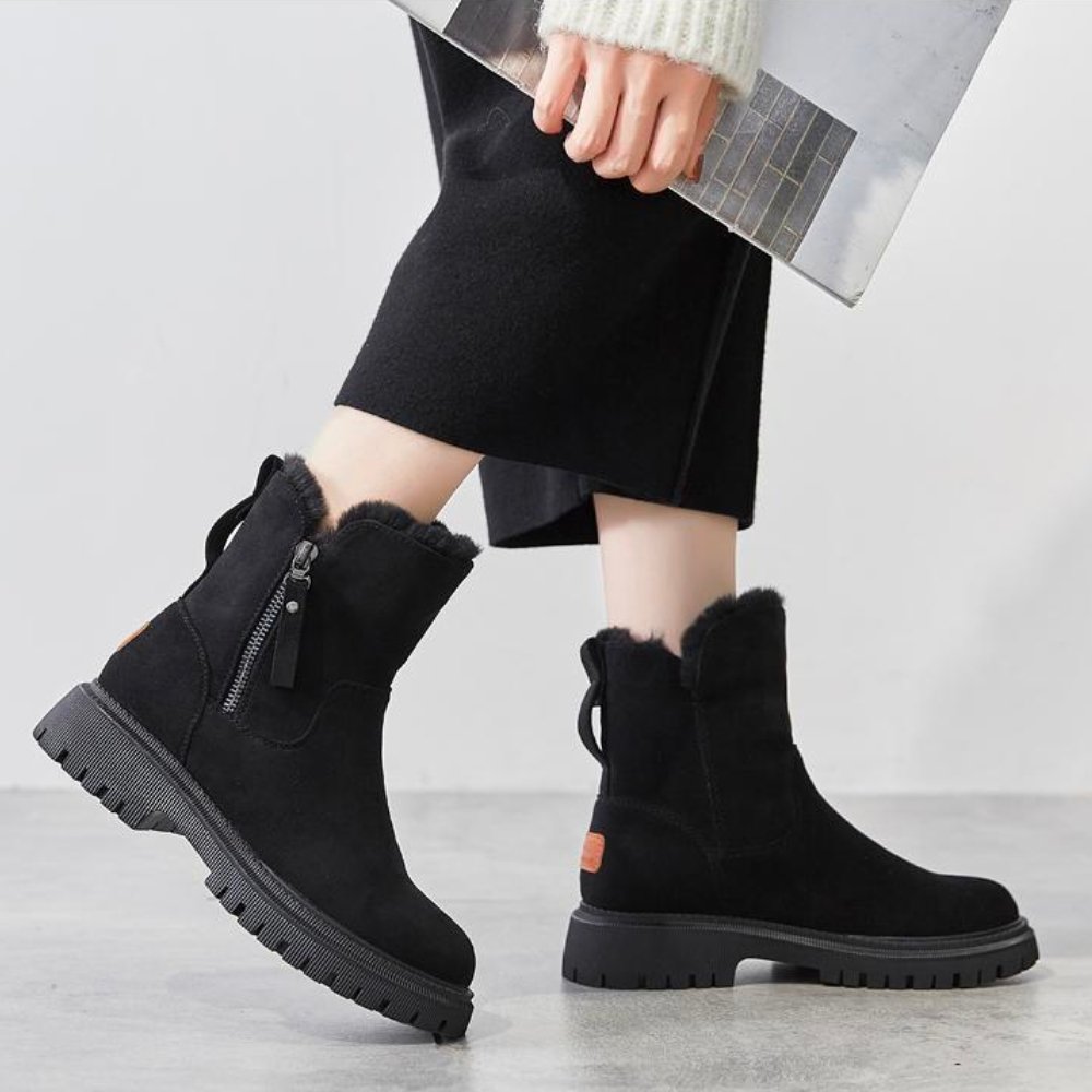 FREYA | Women's Winter Boots – Faux Suede, Fleece-Lined, Lugged Sole