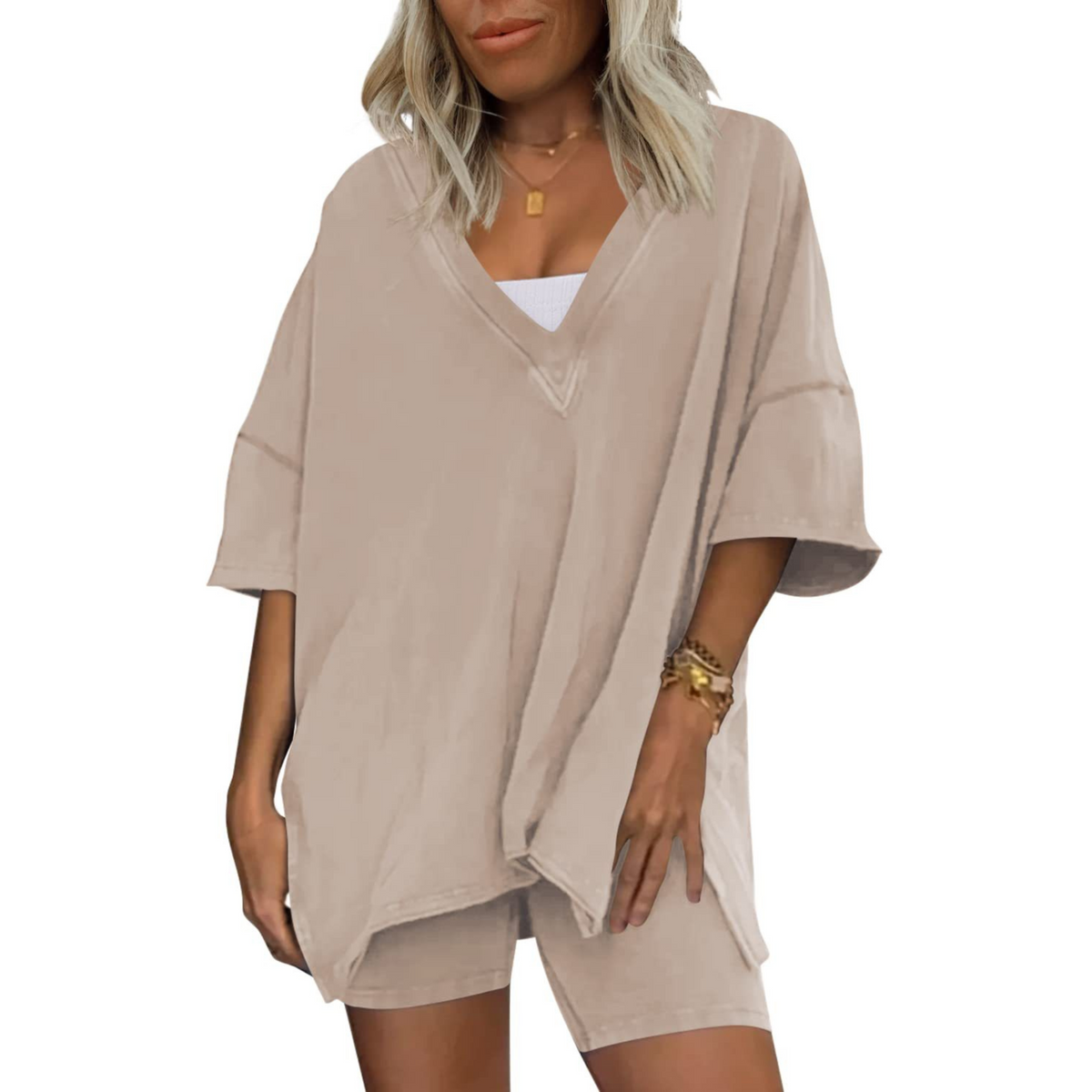 Barbara | Casual Oversized V-Neck and Short Set