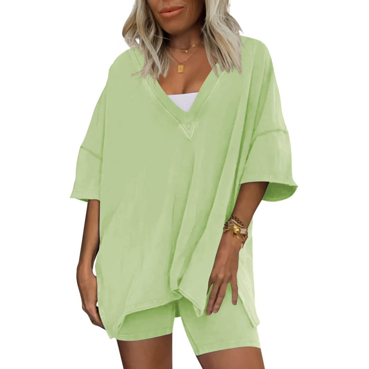 Barbara | Casual Oversized V-Neck and Short Set