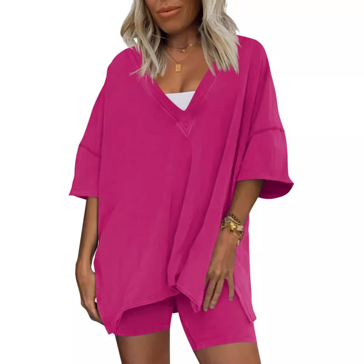 Barbara | Casual Oversized V-Neck and Short Set