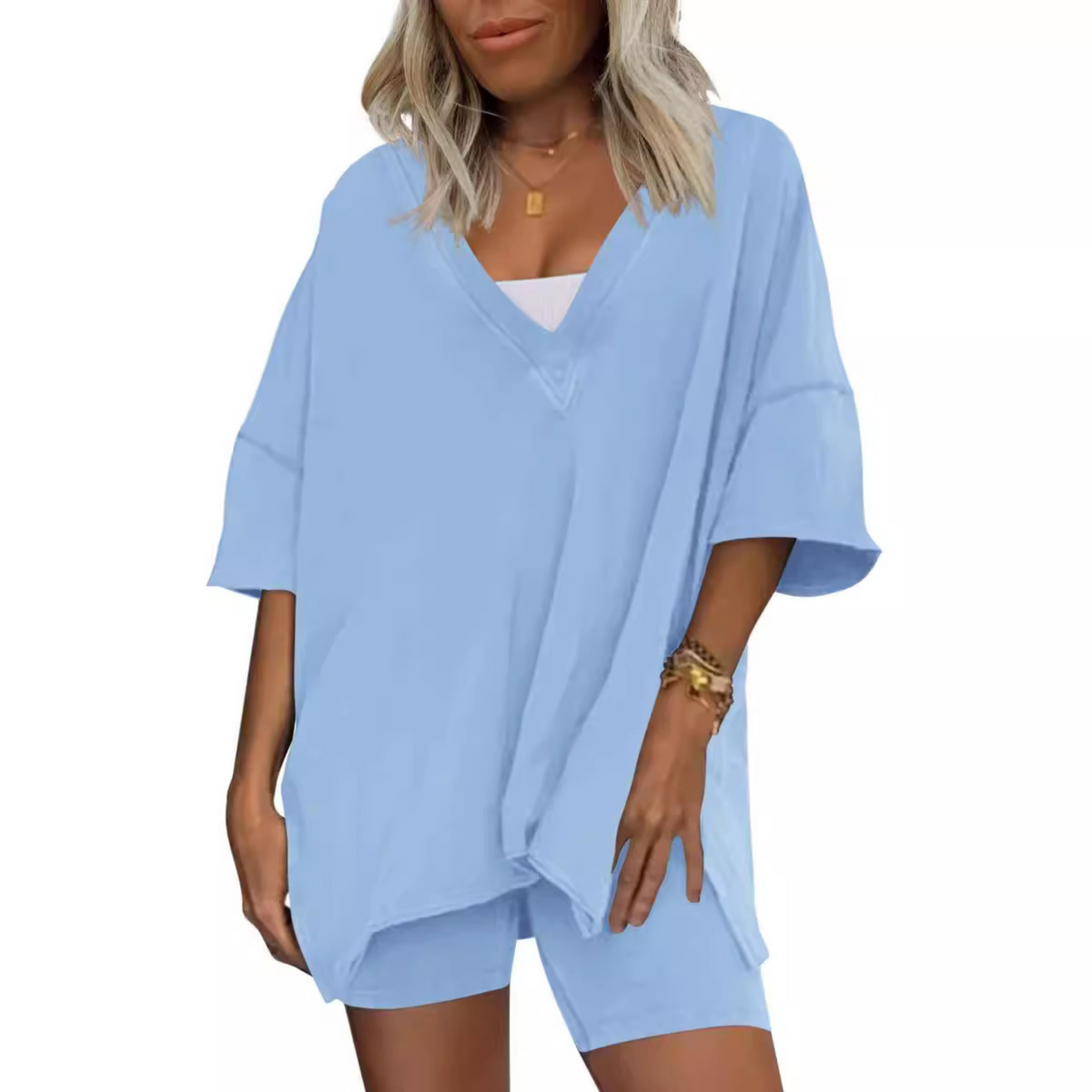Barbara | Casual Oversized V-Neck and Short Set
