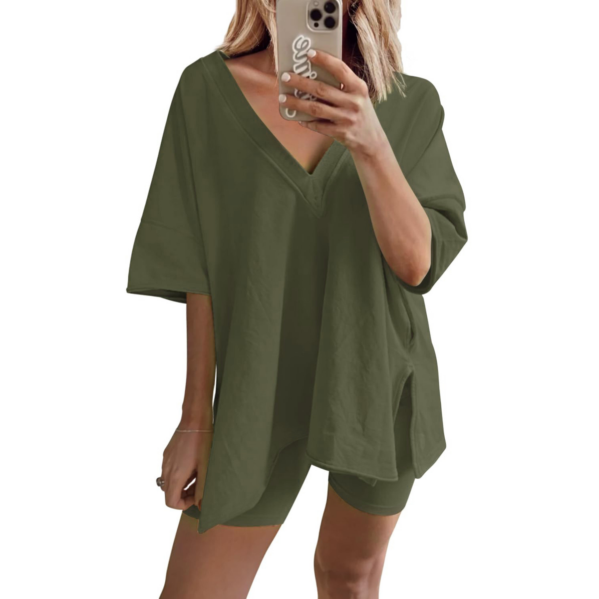 Barbara | Casual Oversized V-Neck and Short Set