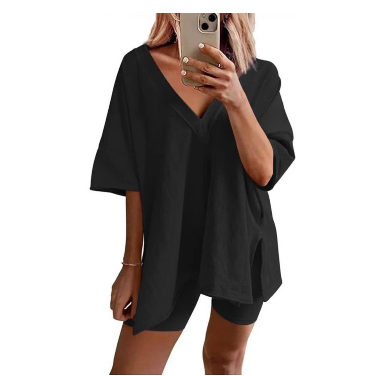 Barbara | Casual Oversized V-Neck and Short Set