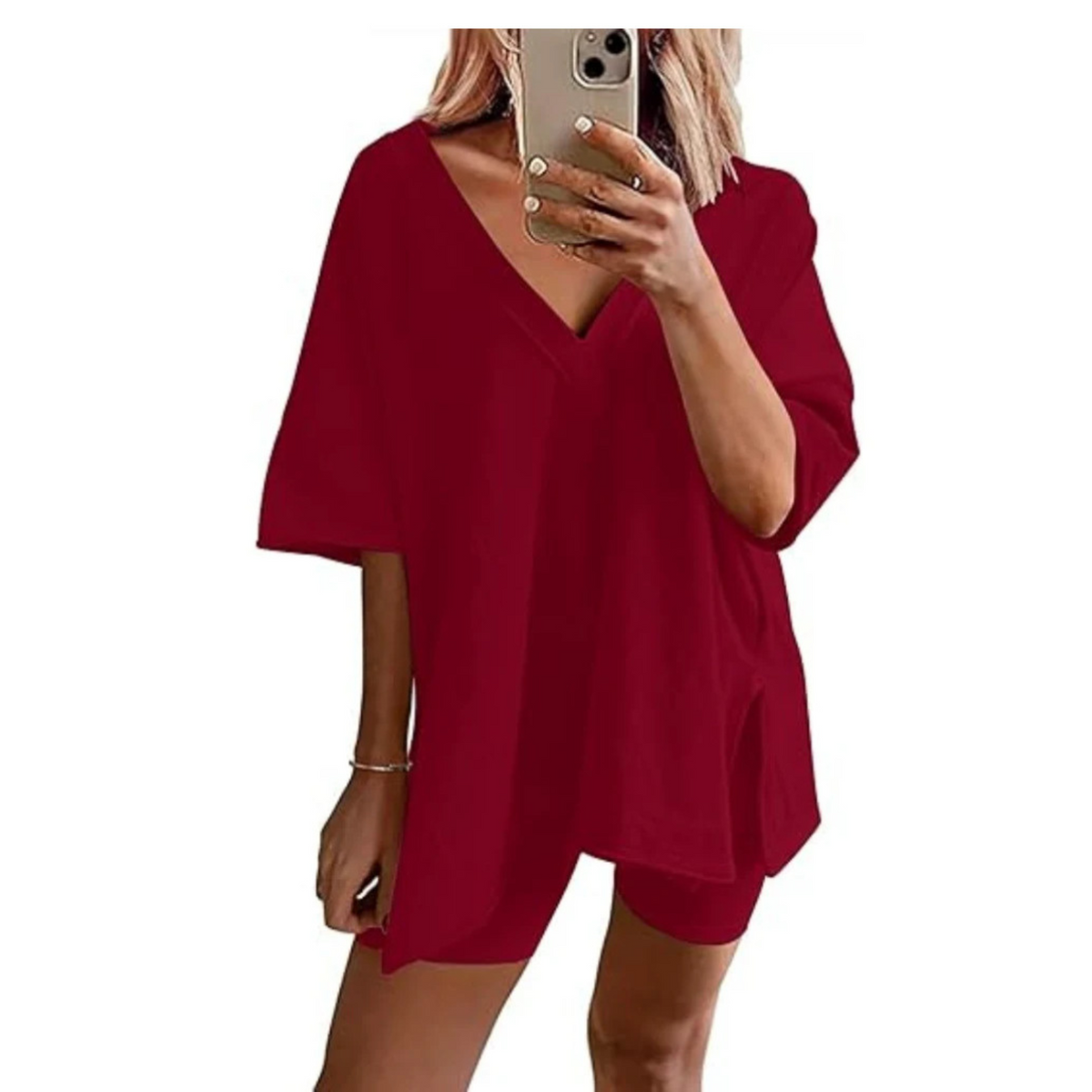 Barbara | Casual Oversized V-Neck and Short Set