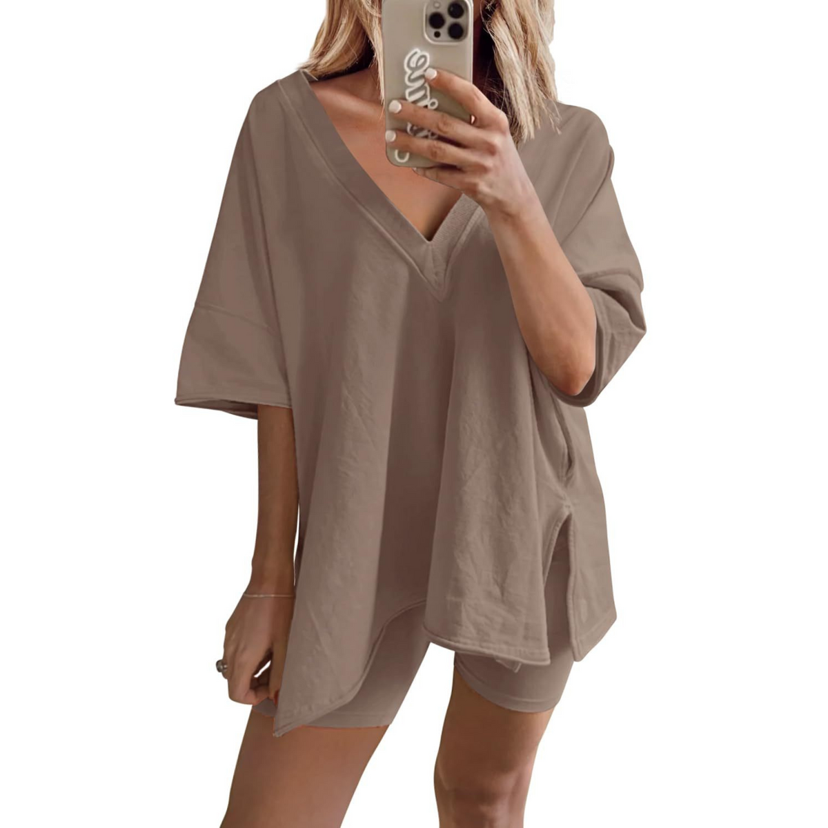 Barbara | Casual Oversized V-Neck and Short Set