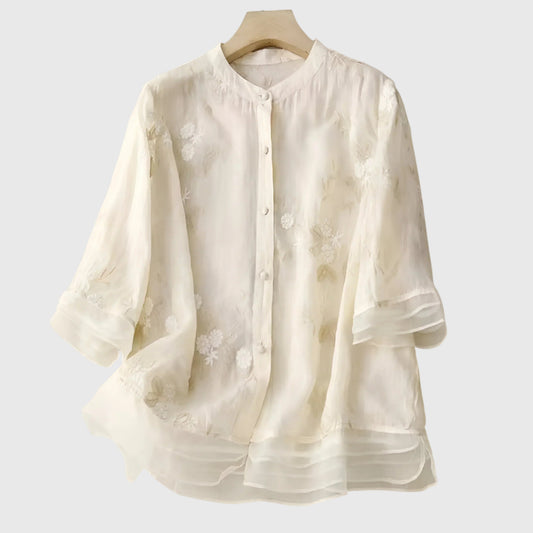 Nellie | Elegant Top with Embroidered Flowers