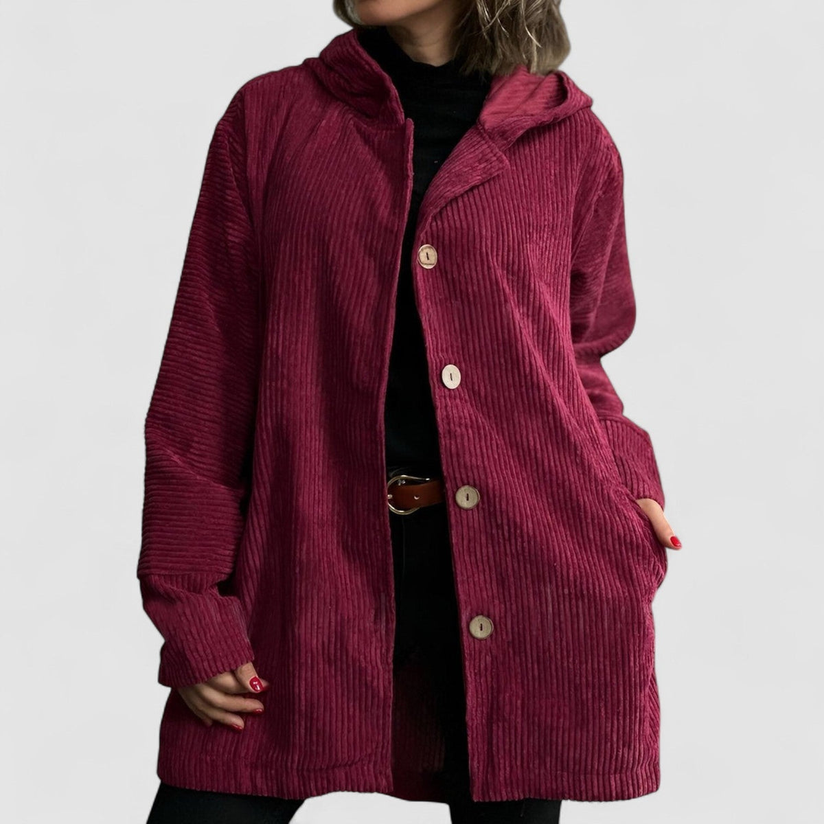 Cordia | Women's Oversized Corduroy Hooded Jacket with Buttons