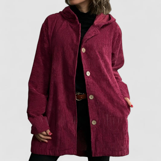 Cordia | Women's Oversized Corduroy Hooded Jacket with Buttons