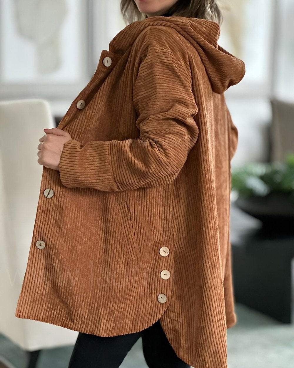 Cordia | Women's Oversized Corduroy Hooded Jacket with Buttons