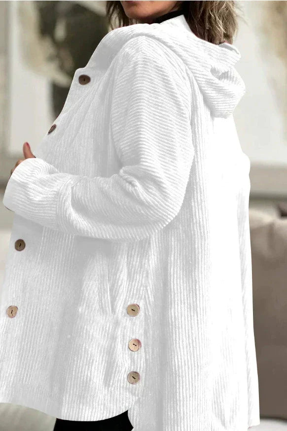 Cordia | Women's Oversized Corduroy Hooded Jacket with Buttons