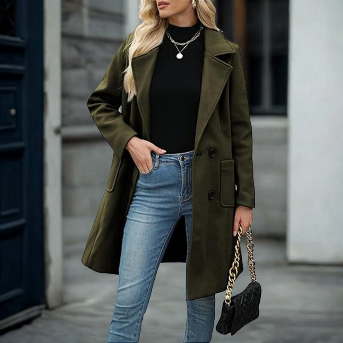 Demi | Casual Mid Length Button Open Front Coat