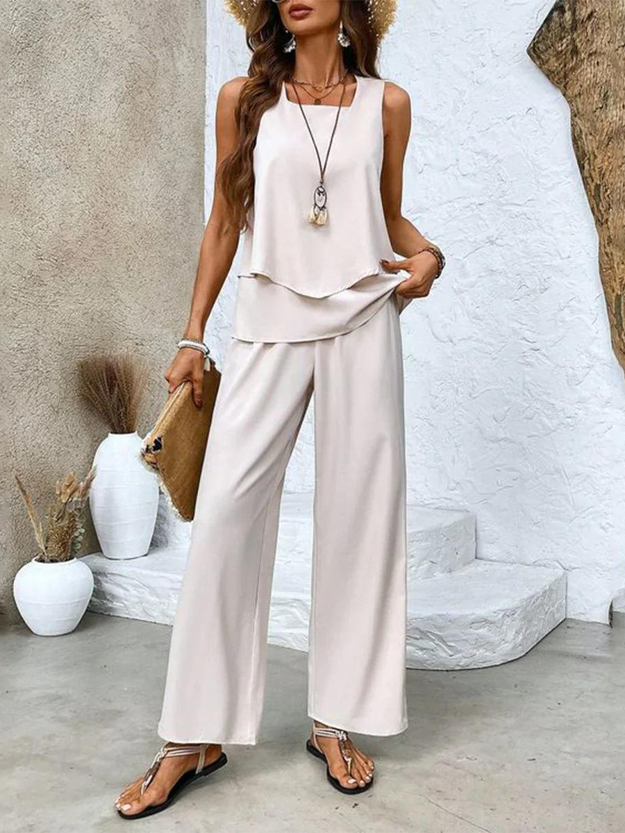 Juliette Elegant Two-Piece Set | Flowing Blouse and Wide-Leg Trousers